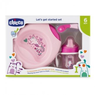 Chicco Pink Dinner Set With Spoon 6 мес. +