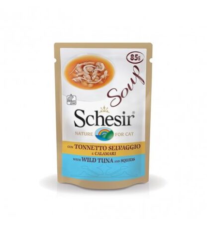 AGRAS GATTO SCHESIR SOUP CON TONNETTO SELVAGGIO E CALAMARI DA 85 GR IN BUSTA