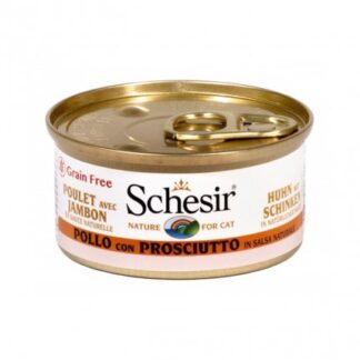 AGRAS SCHESIR GATTO AL POLLO CON PROSCIUTTO IN SALSA NATURALE GRAIN FREE DA 70 GR IN LATTINA