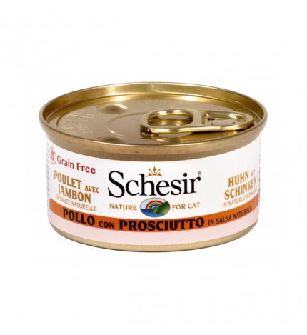 AGRAS SCHESIR GATTO AL POLLO CON PROSCIUTTO IN SALSA NATURALE GRAIN FREE DA 70 GR IN LATTINA