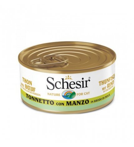 AGRAS SCHESIR GATTO AL TONNETTO CON MANZO IN BRODO NATURALE DI PESCE DA 70 GR IN LATTINA