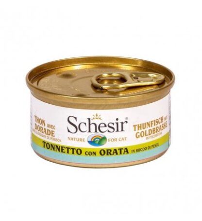 AGRAS SCHESIR GATTO AL TONNETTO CON ORATA IN BRODO NATURALE DI PESCE DA 70 GR IN LATTINA