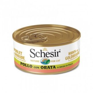 AGRAS SCHESIR GATTO FILETTI DI POLLO CON ORATA IN BRODO NATURALE DI POLLO DA 70 GR IN LATTINA