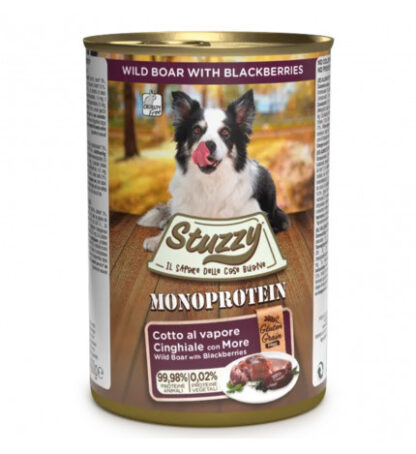 Agras stuzzy cane adult monoprotein grain & gluten free con cinghiale con more da 400 gr in lattina