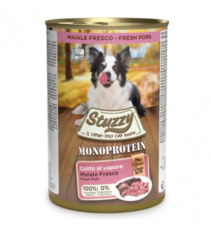 Agras stuzzy cane adult monoprotein grain & gluten free con maiale fresco da 400 gr in lattina