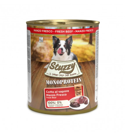 Agras stuzzy cane adult monoprotein grain & gluten free con manzo fresco da 800 gr in lattina