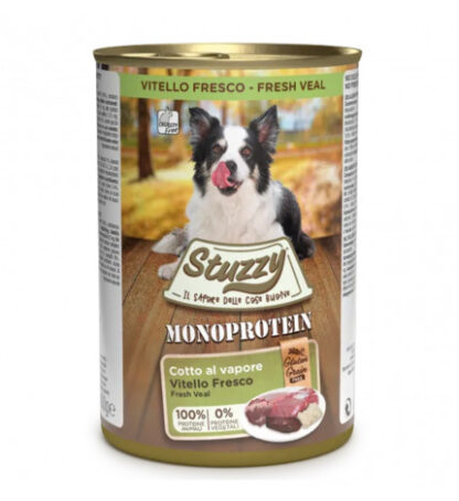 Agras stuzzy cane adult monoprotein grain & gluten free con vitello fresco da 400 gr in lattina
