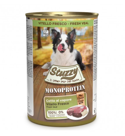 Agras stuzzy cane adult monoprotein grain & gluten free con vitello fresco da 400 gr in lattina