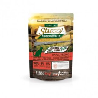 AGRAS STUZZY GATTO ADULT MONOPROTEIN GRAIN & GLUTEN FREE CON MANZO FRESCO DA 85 GR IN BUSTA