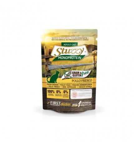 AGRAS STUZZY GATTO ADULT MONOPROTEIN GRAIN & GLUTEN FREE CON POLLO FRESCO DA 85 GR IN BUSTA