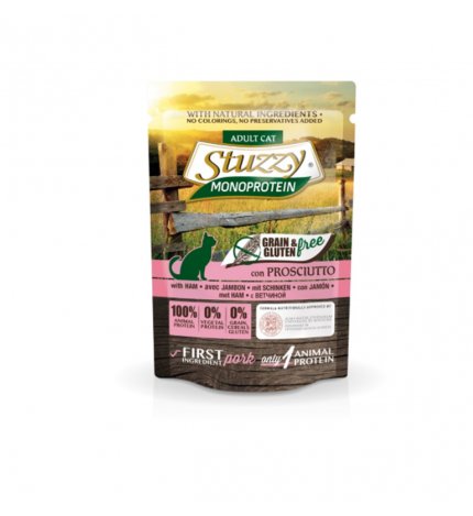 AGRAS STUZZY GATTO ADULT MONOPROTEIN GRAIN & GLUTEN FREE CON PROSCIUTTO DA 85 GR IN BUSTA
