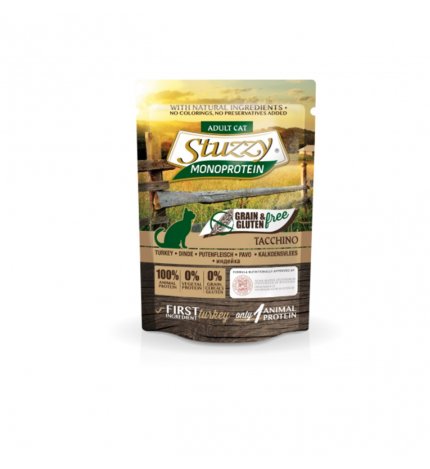 AGRAS STUZZY GATTO ADULT MONOPROTEIN GRAIN & GLUTEN FREE CON TACCHINO DA 85 GR IN BUSTA