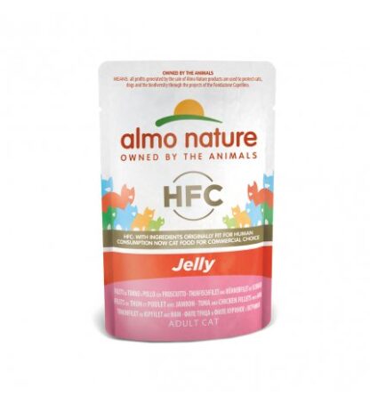 ALMO NATURE GATTO CLASSIC IN GELATINA CON FILETTO DI TONNO POLLO E PROSCIUTTO  DA 55 GR IN BUSTA