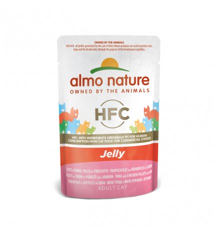 ALMO NATURE GATTO CLASSIC IN GELATINA CON FILETTO DI TONNO POLLO E PROSCIUTTO  DA 55 GR IN BUSTA