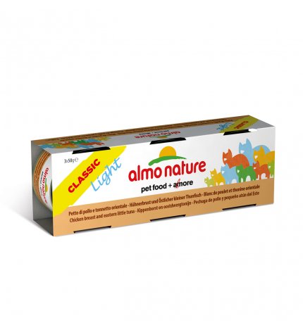 ALMO NATURE GATTO CLASSIC LIGHT CON PETTO DI POLLO E TONNETTO ORIENTALE 3 LATTINE DA 50 GR