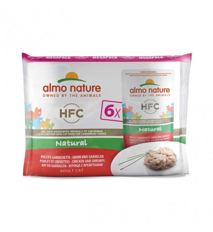 ALMO NATURE GATTO CLASSIC MULTIPACK CON POLLO E GAMBERETTI 6 BUSTE DA 55 GR