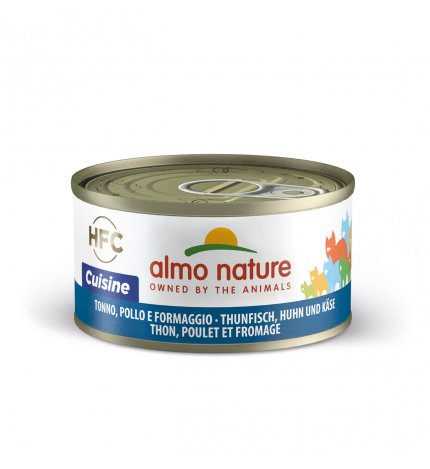 ALMO NATURE GATTO CUISINE CON TONNO POLLO E FORMAGGIO DA 70 GR IN LATTINA