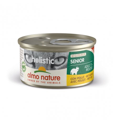 ALMO NATURE GATTO HOLISTIC ADULT 7 + GRAIN FREE SENIOR MOUSSE CON POLLO DA 85 GR IN LATTINA