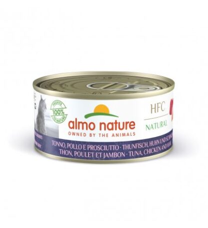 ALMO NATURE GATTO NATURAL CON TONNO POLLO PROSCIUTTO DA 150 GR IN LATTINA