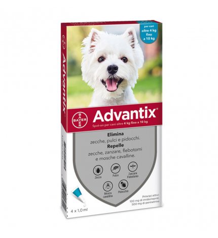 ELANCO ANTIPARASSITARIO ADVANTIX SPOT-ON CANI DA 4 KG FINO A 10 KG 4 PIPETTE DA 1,0 ML