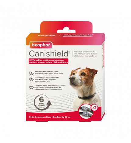 BEAPHAR COLLARE CANE ANTIPARASSITARIO CANISHIELD TAGLIA PICCOLA E MEDIA ( 48 CM ) DA 2 PEZZI