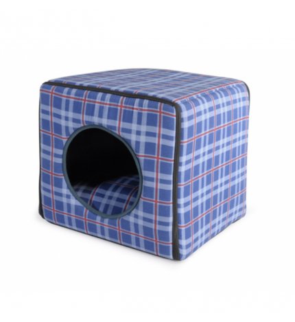 CAMON CANE E GATTO CUBO IN TESSUTO SCOTTISH 40X40X40 CM BLU