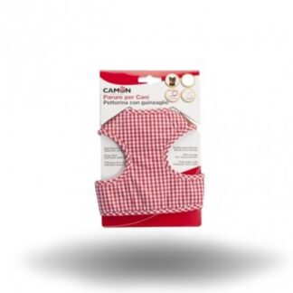 CAMON CANE PETTORINA CON GUINZAGLIO QUADRETTO ROSSO TAGLIA MEDIUM
