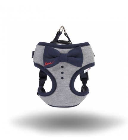 CAMON CANE PETTORINA GRIGIA CON FIOCCO BLU 33 - 41 CM XXS