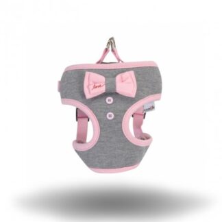 CAMON CANE PETTORINA GRIGIA CON FIOCCO ROSA 38 - 46 CM XS