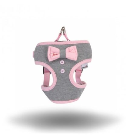 CAMON CANE PETTORINA GRIGIA CON FIOCCO ROSA 38 - 46 CM XS