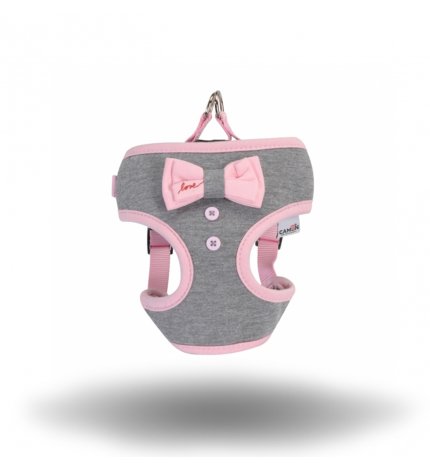 CAMON CANE PETTORINA GRIGIA CON FIOCCO ROSA 38 - 46 CM XS