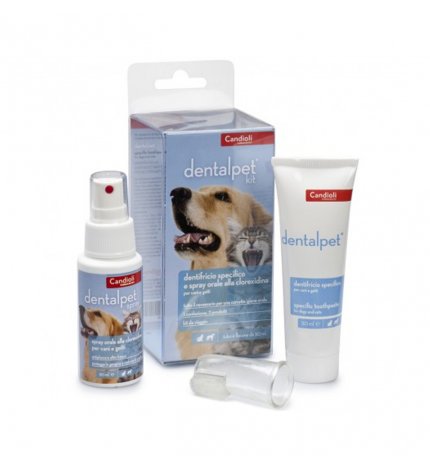 CANDIOLI CANE DENTAL PET KIT DENTIFRICIO SPECIFICO E SPRAY ORALE ALLA CLOREXIDINA TUBO E FLACONE DA 50 ML
