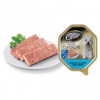 Cesar cane classic al pollo e pesce da 150 gr in vaschetta