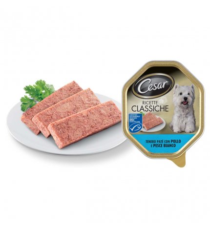Cesar cane classic al pollo e pesce da 150 gr in vaschetta