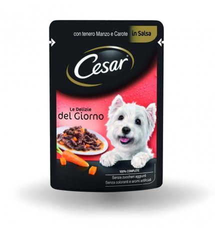 CESAR CANE DELIZIE AL MANZO E CAROTE IN SALSA DA 100 GR