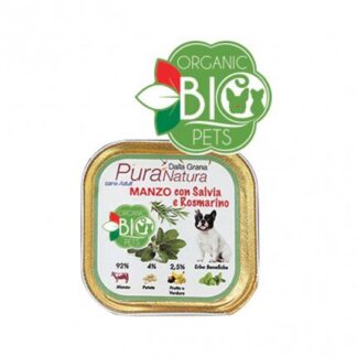 Dalla grana pura natura cane adult bio con manzo salvia e rosmarino da 150 gr in vaschetta