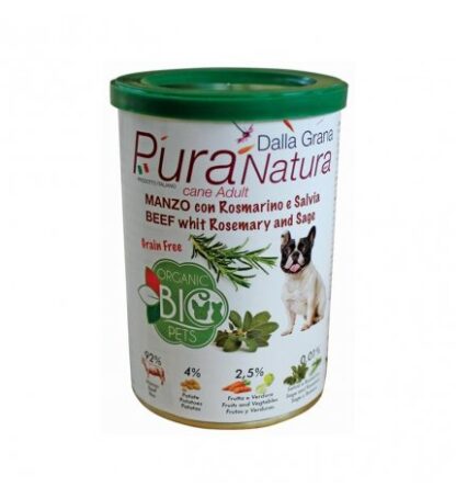 Dalla grana pura natura cane adult bio con manzo salvia e rosmarino da 400 gr in lattina
