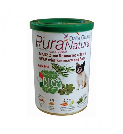Dalla grana pura natura cane adult bio con manzo salvia e rosmarino da 400 gr in lattina