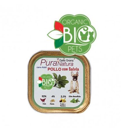 Dalla grana pura natura cane adult bio con pollo e salvia da 150 gr in vaschetta