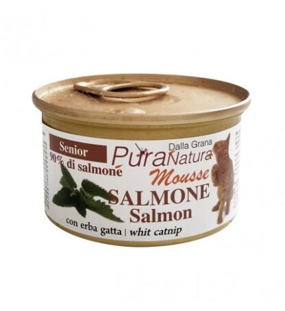 Dalla grana pura natura gatto senior mousse salmone con erba gatta da 85 gr in lattina
