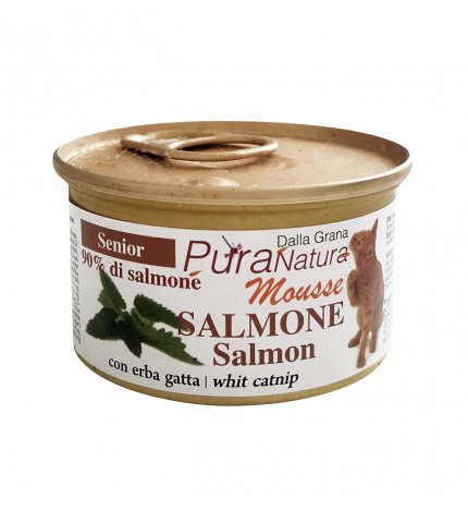 Dalla grana pura natura gatto senior mousse salmone con erba gatta da 85 gr in lattina