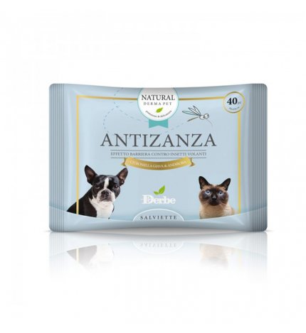 DERBE CANE NATURAL DERMA PET SALVIETTE ANTIZANZA DA 40 PEZZI
