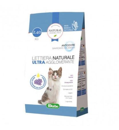 DERBE GATTO LETTIERA NATURAL DERMA PET ULTRA AGGLOMERANTE DA 2,4 KG