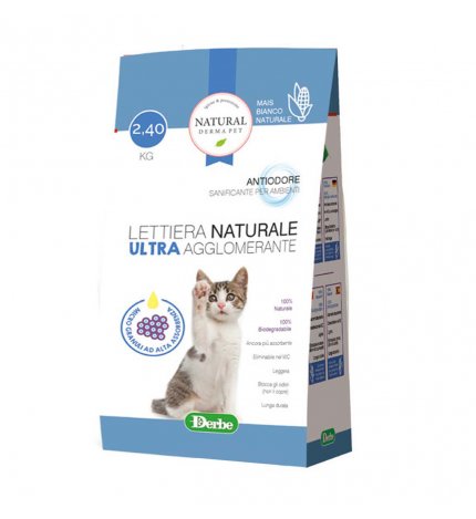 DERBE GATTO LETTIERA NATURAL DERMA PET ULTRA AGGLOMERANTE DA 2,4 KG