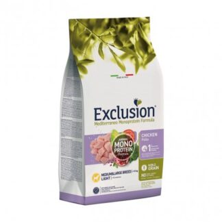 DORADO EXCLUSION CANE ADULT LIGHT MEDIUM & LARGE BREED NOBLE GRAIN MONOPROTEICO AL POLLO DA 12 KG