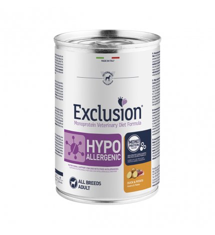 DORADO EXCLUSION CANE DIET ADULT ALL BREEDS HYPOALLERGENIC ANATRA E PATATE DA 400 GR IN LATTINA