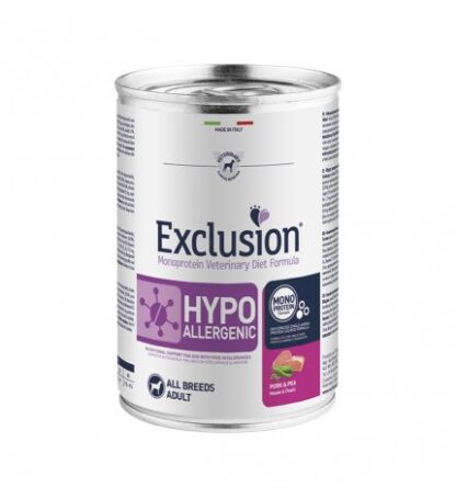 DORADO EXCLUSION CANE DIET ADULT ALL BREEDS HYPOALLERGENIC MAIALE E PISELLI DA 400 GR IN LATTINA