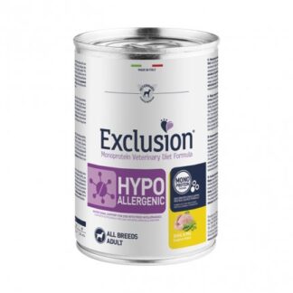 DORADO EXCLUSION CANE DIET ADULT ALL BREEDS HYPOALLERGENIC QUAGLIA E PISELLI DA 400 GR IN LATTINA