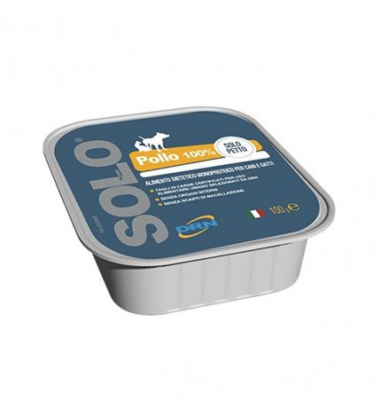 DRN CANE E GATTO SOLO BLU PETTO DI POLLO DIETETICO MONOPROTEICO DA 100 GR IN VASCHETTA