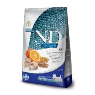 FARMINA N&D DELICIOUS CANE ADULT MINI OCEAN ANCESTRAL GRAINS AL MERLUZZO, FARRO, AVENA E ARANCIA DA 2,5 KG